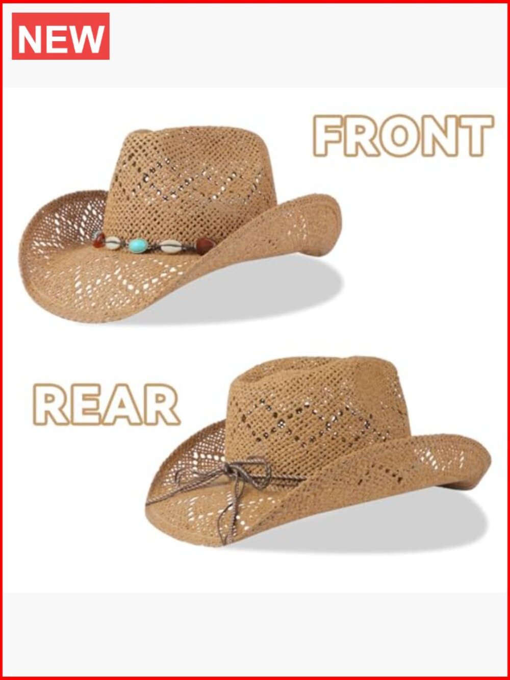 Straw Wide Brim Cowboy Hat with Shapeable Brim for Women - Picture 4 of 7